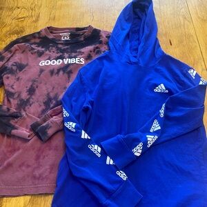 Adidas Kids Blue Hoodie and Tie-Dye Good Vibes Shirt(lot of 2)